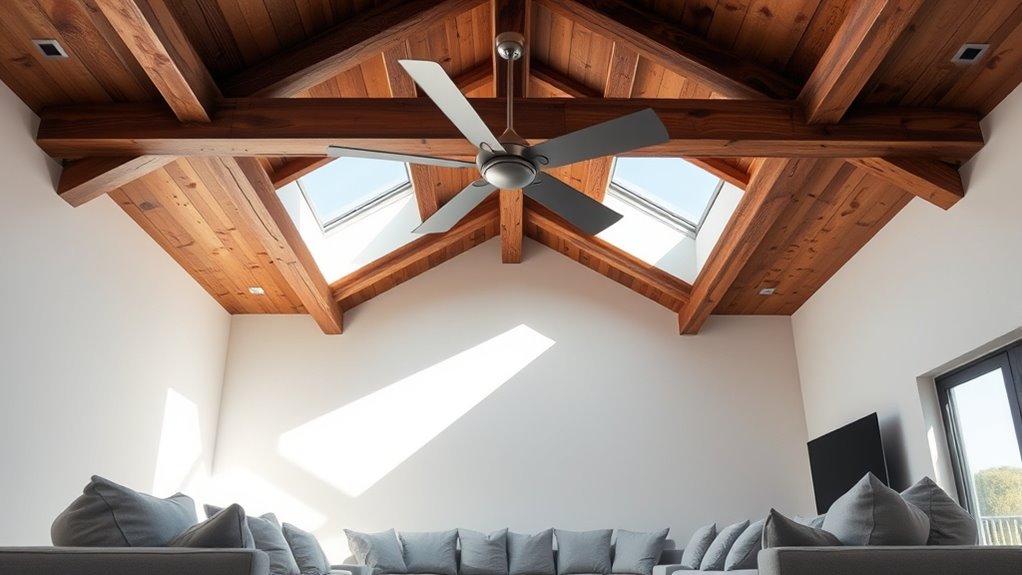 ceiling fan enhances skylight comfort