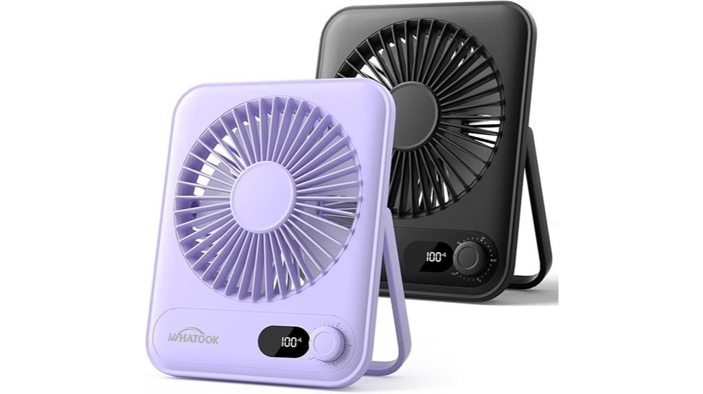 two rechargeable desk fans