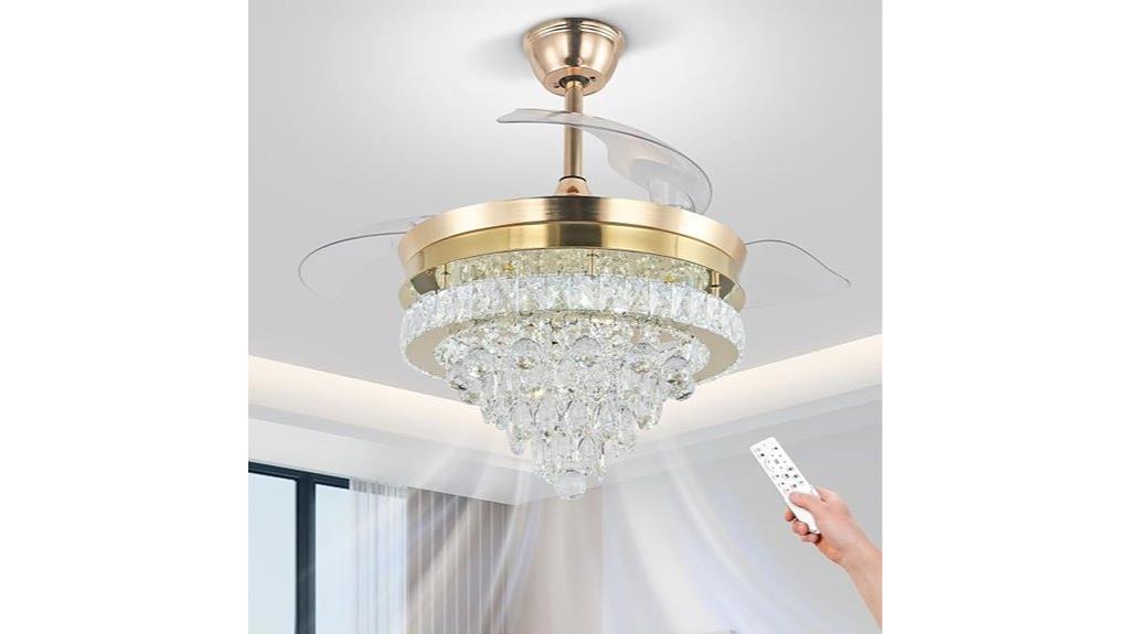 42 inch gold crystal fan