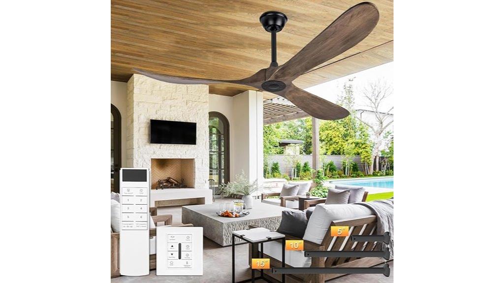 large wooden fan with remote
