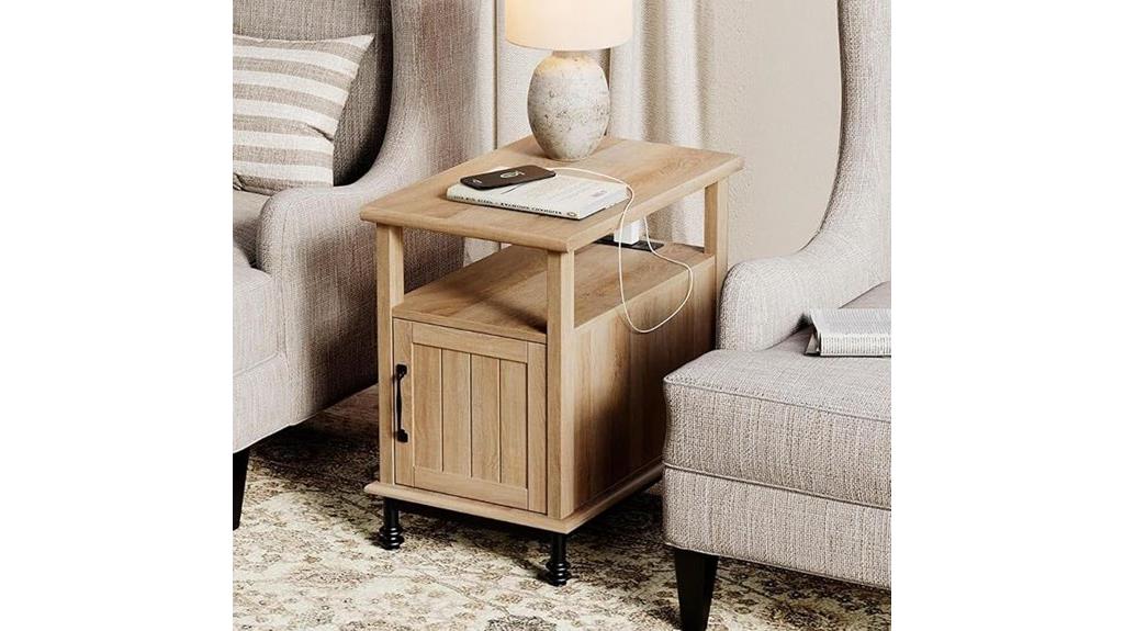oak end table with charger