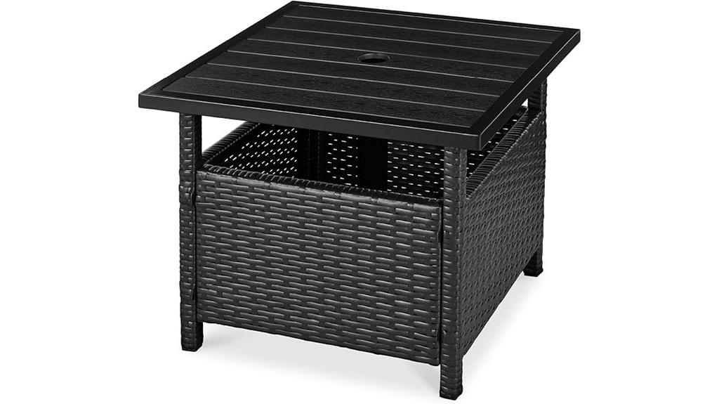 wicker side table with umbrella