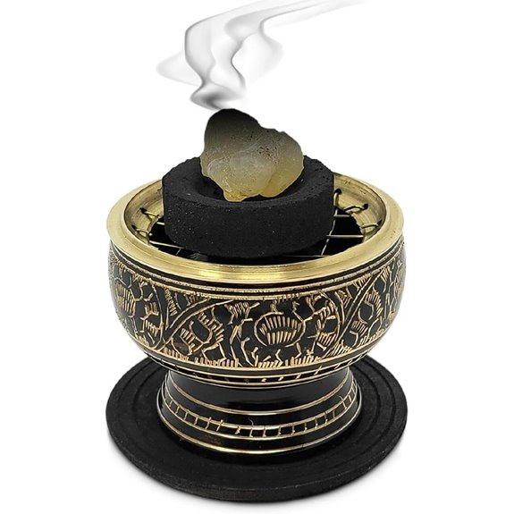 India Brass Charcoal Screen Incense Burner with Coaster