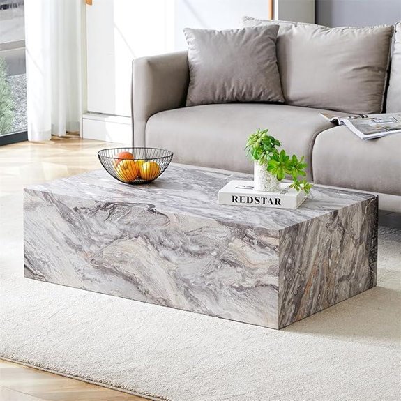 Modern Faux Marble Coffee Table with Wood Accents