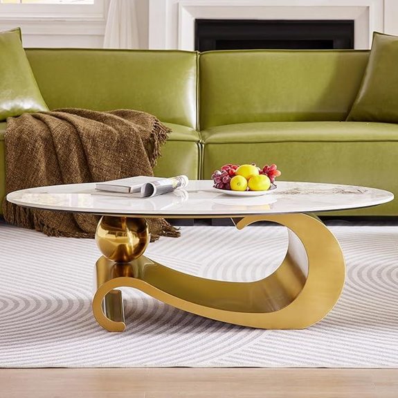 Modern Oval Faux Marble Coffee Table with Gold Base