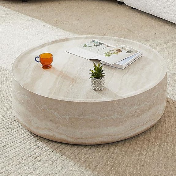 Round Faux Marble Coffee Table for Living Room
