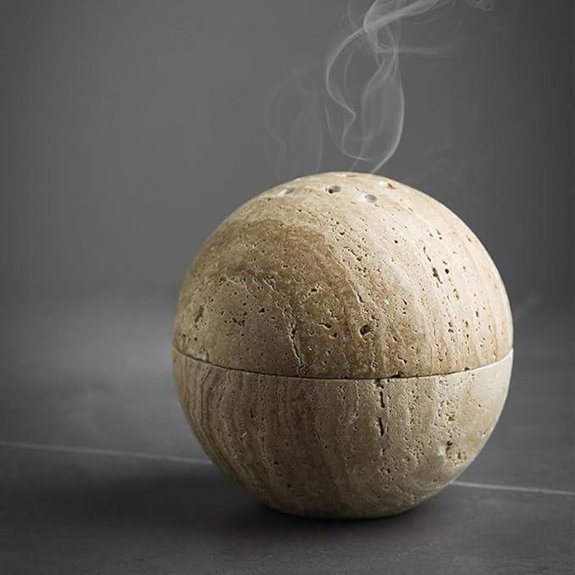 Handmade Travertine Stone Incense Burner with Brass Insert