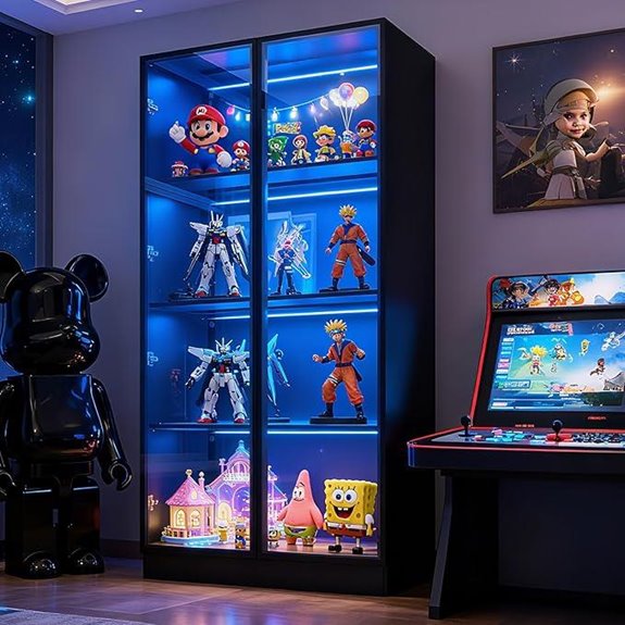 Tall Glass Display Cabinet with LED Lights