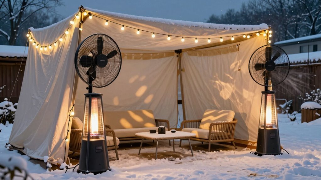 patio winter camping setup