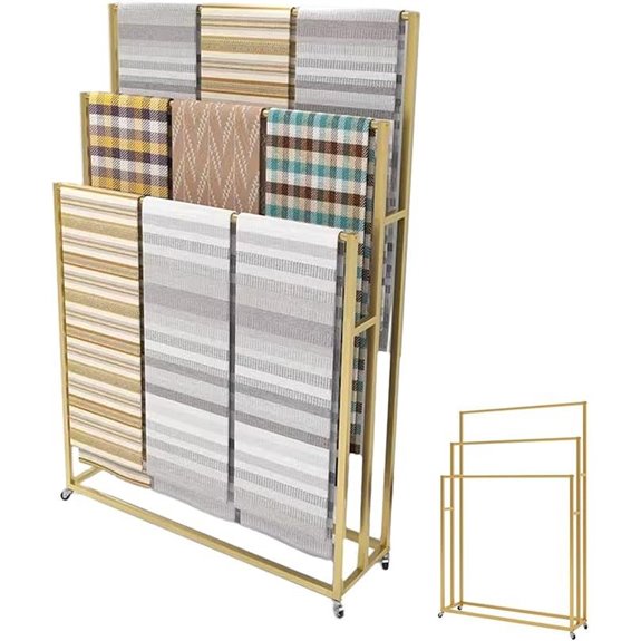 Portable Rug Display Rack with Gold Finish