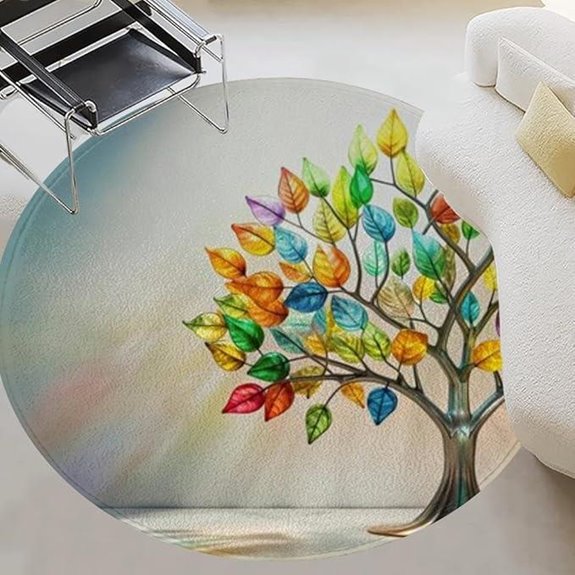 Round Glass Tree Area Rug for Bedroom & Living Room