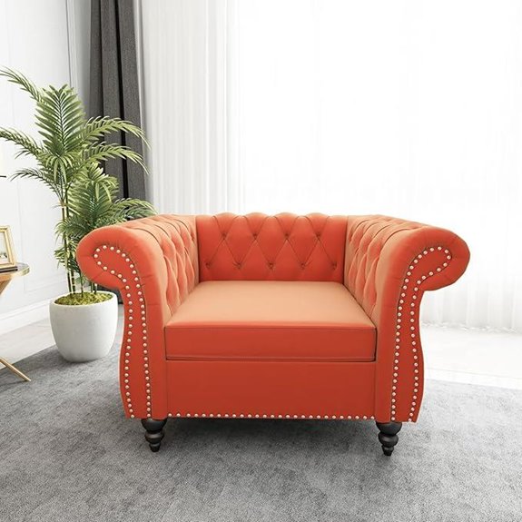Velvet Chesterfield Accent Chair with Nailhead Details