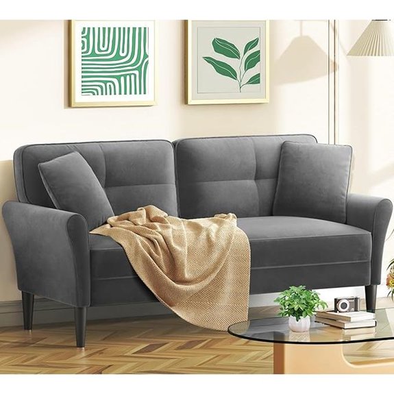 69 Velvet Loveseat Sofa with Pillows Small Space Couch