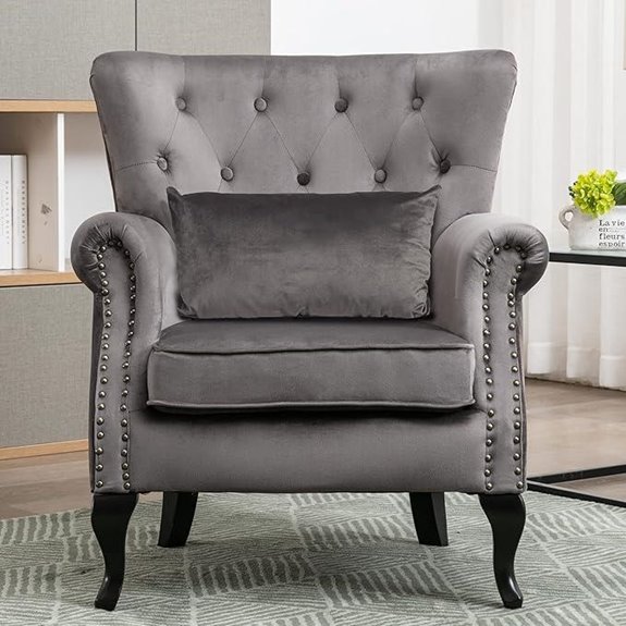 Kmax Velvet Tufted Accent Chair with Wood Legs