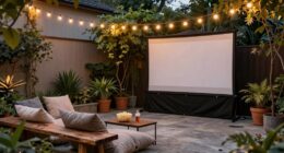 outdoor patio movie setup